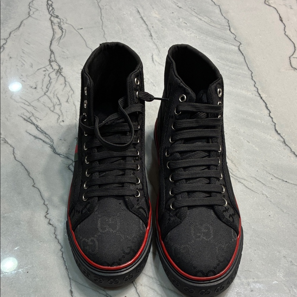 Men's Black and Red High-Top Sneakers